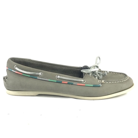 Sperry Audrey Gray Boat Shoe Satin Trim Grey Sz 9 - Picture 2 of 8